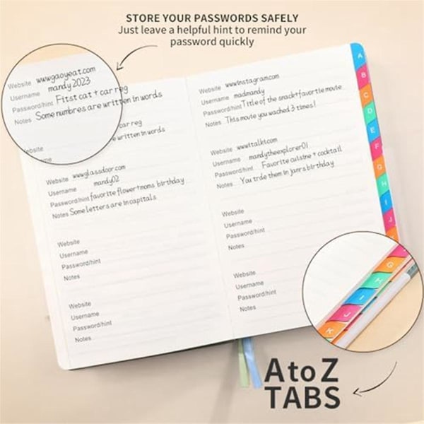 Password Keeper-bog med farverige alfabetiske faner og to bogmærker, til seniorer 8,4 x 5,9 tommer, i Black Pink