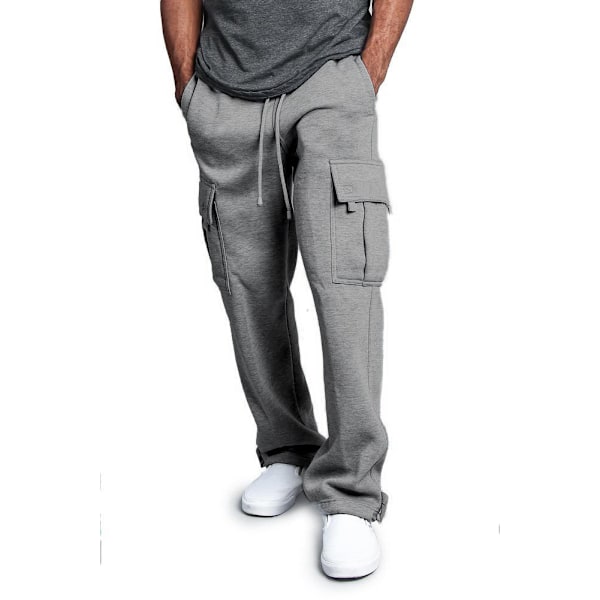 Nya Lediga Rak Overaller med Flera Fickor för Män Light Gray M