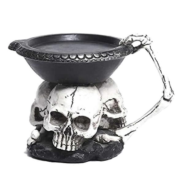 Kranium Lysestager Skelet Lysestager Holder Resin Lysestager Håndværk til Fest Halloween Jul BlackWhite