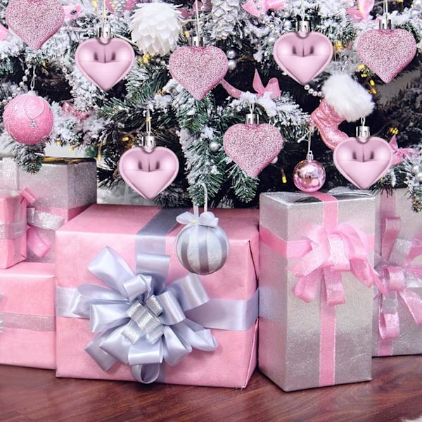24 kpl sydämen muotoisia riipuskoristeita, romanttisia sydämen muotoisia kuusenkoristeita, muovisia sydänkoristeita jouluun, ystävänpäivään, häihin, kodin juhliin Pink Bulk
