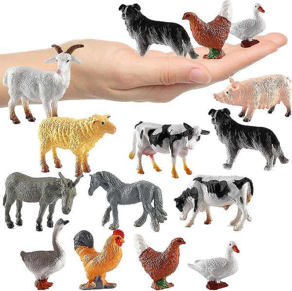 12 dyrefigurer, gårdsdyr, dyrefigurer sett, dyrefigurer, mini gårdsdyrfigurer til bursdagsfester med dyremotiver