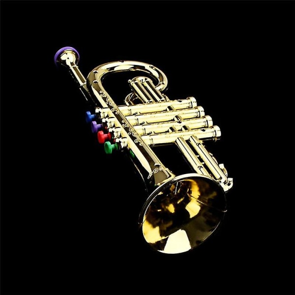 Trompet børn musikalsk pædagogisk legetøj blæseinstrumenter Abs guld trompet med 4 farvede nøgler til børn Gold
