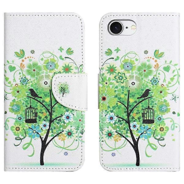 Telefoncover til iPhone 16e, Mønstertryk Krydset Tekstur PU Læder Telefoncover Green Tree