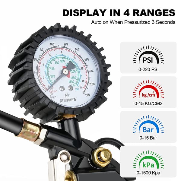 Däcktrycksmätare 220 Psi Däckpump Med Ventilkärnverktyg Luftkompressor För Bil Motorcykel