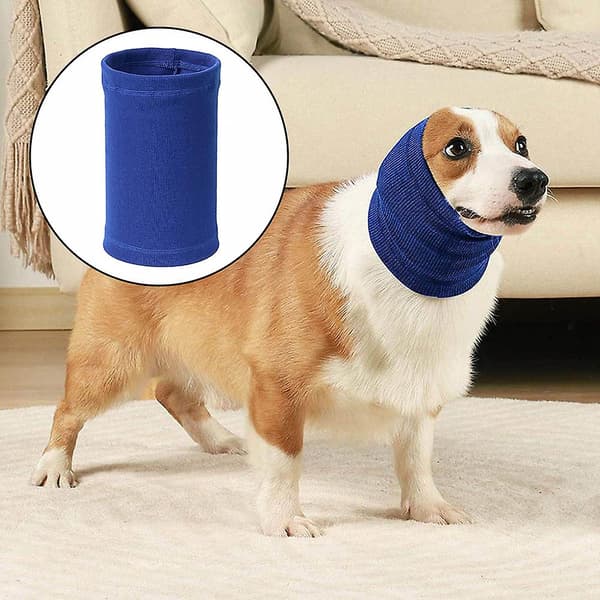 Hundehette for angstdemping, bading, stell og ørebeskyttelse Blue M