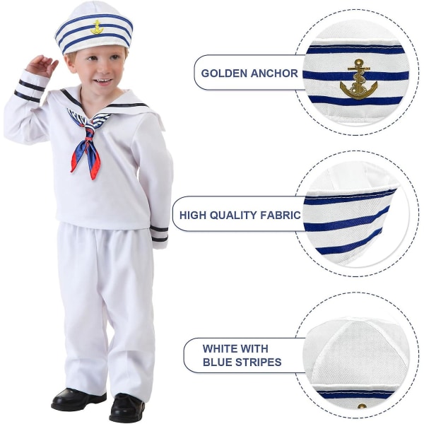Stripes Sailor Hat Og Skjerf Sett - Blå Og Hvit Stripet Sailor Captain Hat