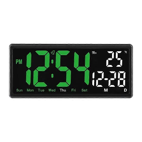 Fjärrstyrd minimalistisk LED-väggklocka med temperatur- och datumfunktion, multifunktionell elektronisk klocka för vardagsrum, tyst väckarklocka