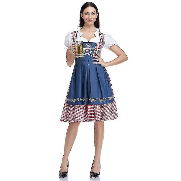 Perinteinen saksalainen ruudullinen Dirndl Dress Oktoberfest -asu aikuisille naisille Style5 Dark Blue M