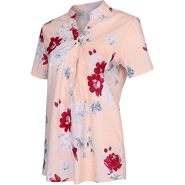Blommiga toppar för kvinnor 2023 Button Down Mode Casual Lång-/kortärmade skjortor Blus Pink 4X-Large