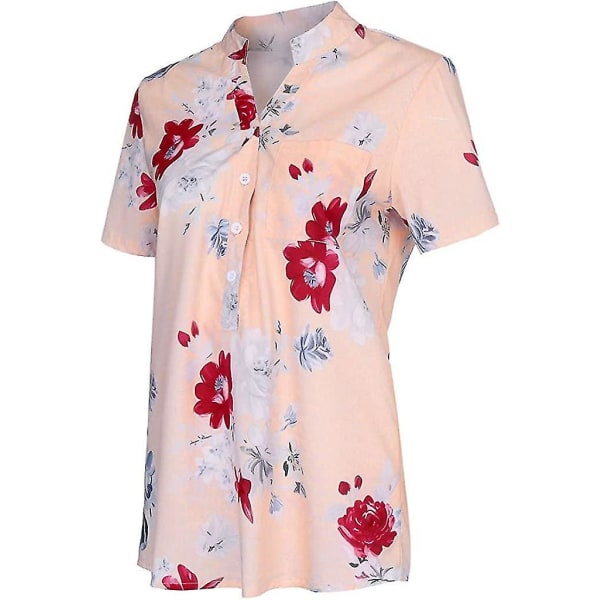 Blomstrete topper for kvinner 2023 Button Down-mote Uformelt Skjorter med lange/korte ermer Bluse Pink X-Large