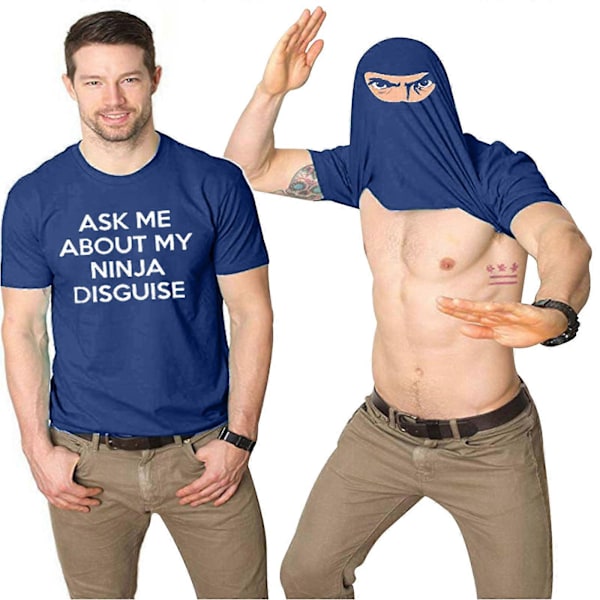 2025 Ny Menn Spør Meg Om Min Ninja Forkledning Flip T-skjorte Morsom Kostyme Grafisk Humor A+ Dark blue XS
