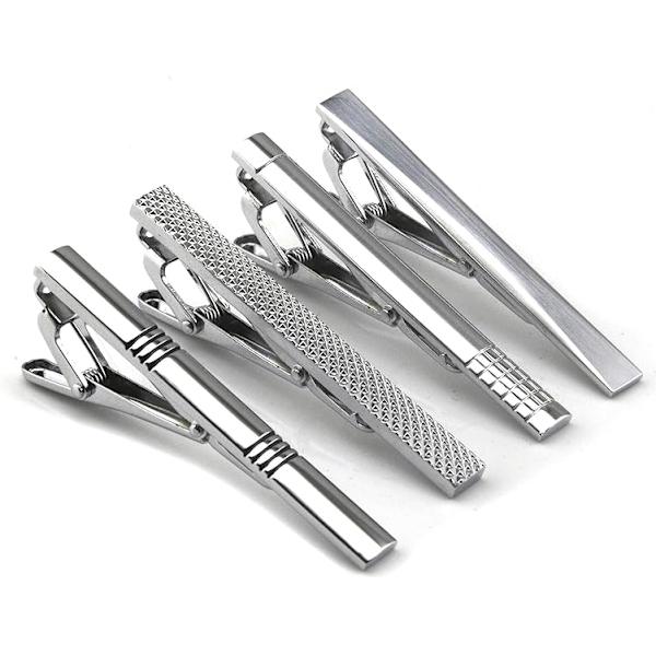 4-pack slipsnålar, present till män, silver slipsnål set