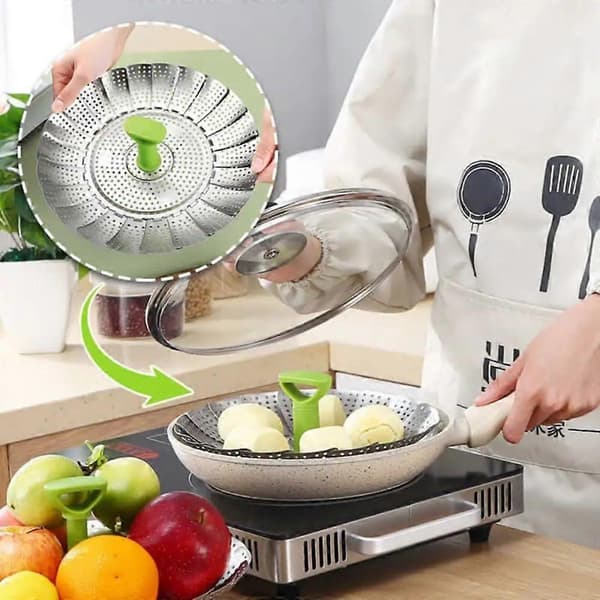Grønnsaksdamperkurv Damperrist Rustfritt stål Sammenleggbar nettingrett only Handle 11 inch