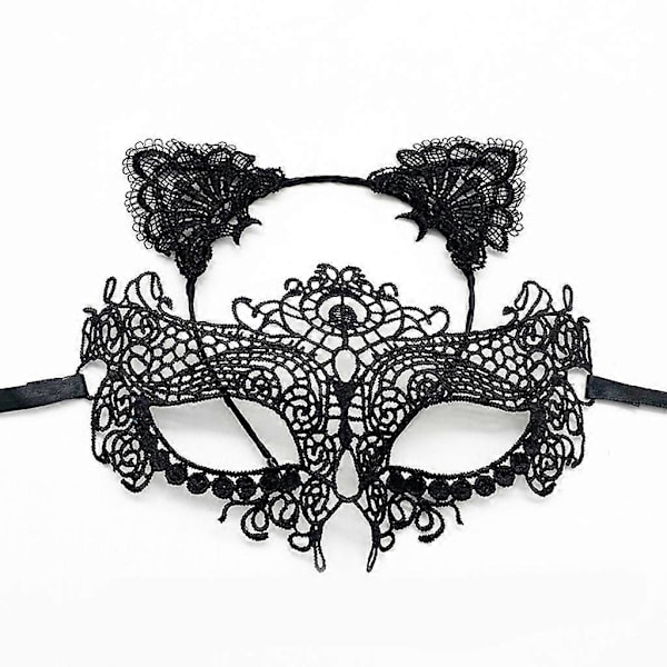 5-pack kattöron pannband mask halsband handskar sexig katt kostym set för fest