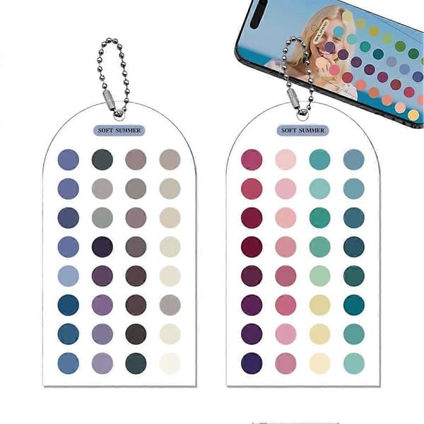 6 stk. akryl farveanalyse skabelonkort - dobbeltsidet matchende guide til outfits og makeup