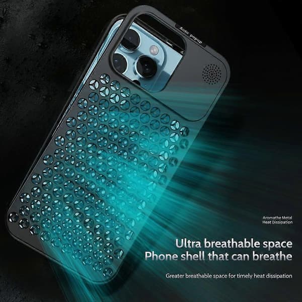Cover til iPhone 12 Pro Max med automatisk pop-up, varmeafledning, aromaterapi og aluminiumslegering Black