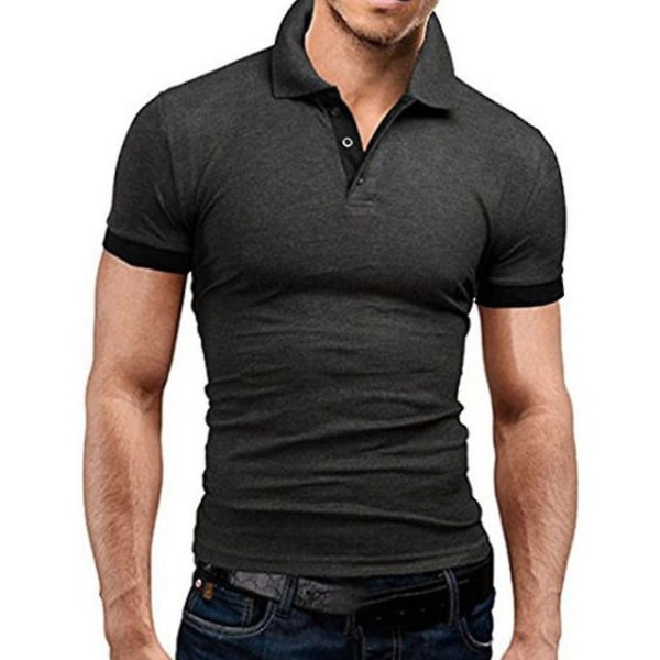 Kortermede poloskjorter for menn Golfoverdeler Bluse Summer Casual Workout T-skjorte T-skjorte Grey And Black L