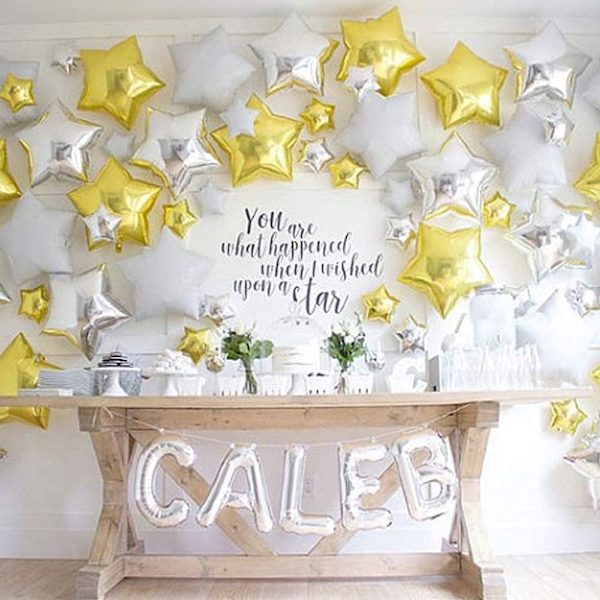 24 stk 18\" Gullstjerneballonger Folieballonger Mylarballonger for Babyshower, Kjønnsavsløring, Bryllup, Magisk Ball eller Forlovelsesfestdekorasjon