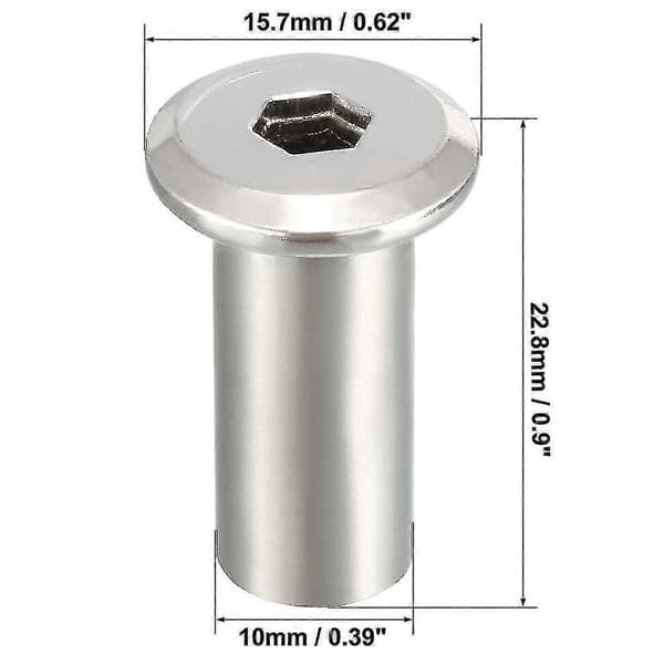 M8x20mm sekskantet innskruingsmutter skruehylsemutter for møbler 10 stk