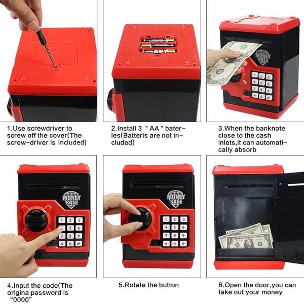 Elektronisk spargris med automatisk pengarullning, (Röd) Mini ATM