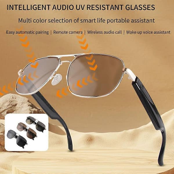GS02 Polariserte Aviator-briller AI-oversettelse Smarte briller Bluetooth-kompatible musikkbriller