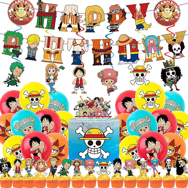 One Piece Anime Temafest Dekorasjoner Ballonger Banner Kakepynt Sett Hjemmedekorasjon Gaver