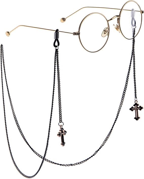 Women's Glasses Chain Sunglasses Mask Chains Cross Black