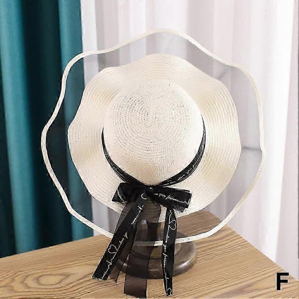 Floppy Vikbar Dam Halm Strand Solhatt Sommar Resa Bredbrättad Keps Black White
