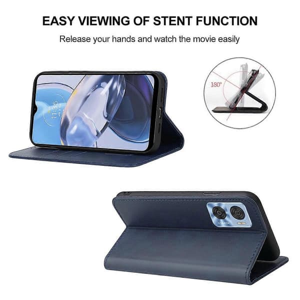 Magnetisk læder telefoncover til Motorola Moto E22/E22i Blue