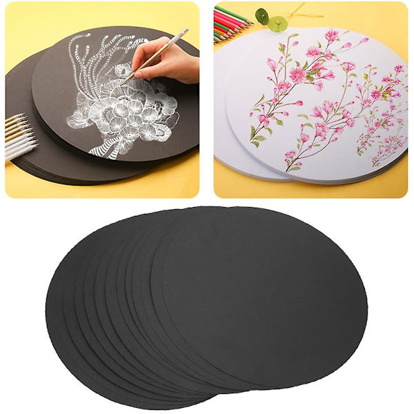 20 stk Blanke Runde Papir Tykkere Håndtegning Skitse DIY Papkarton Håndværk Sort Papir