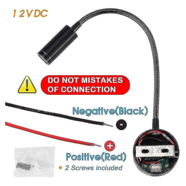 2 stk Dc 12v læselys med usb port, Rv interiør lys (sort)