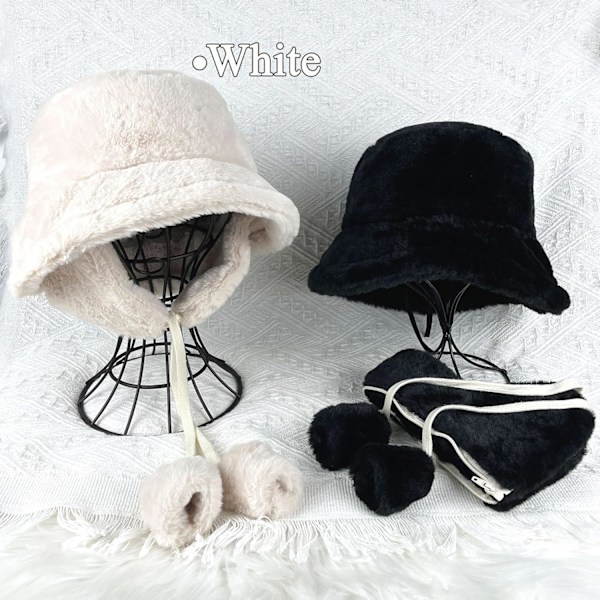 Fuzzy Bucket Hat för Kvinnor och Män - Luddig, Söt Bucket Hat för Vinter, Varm Plysch, Fiskehatt, Fluffig Sherpa, Rolig Hatt A-white