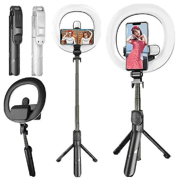 Live Broadcast Tripod Selfie Stick Led Light (hvid)