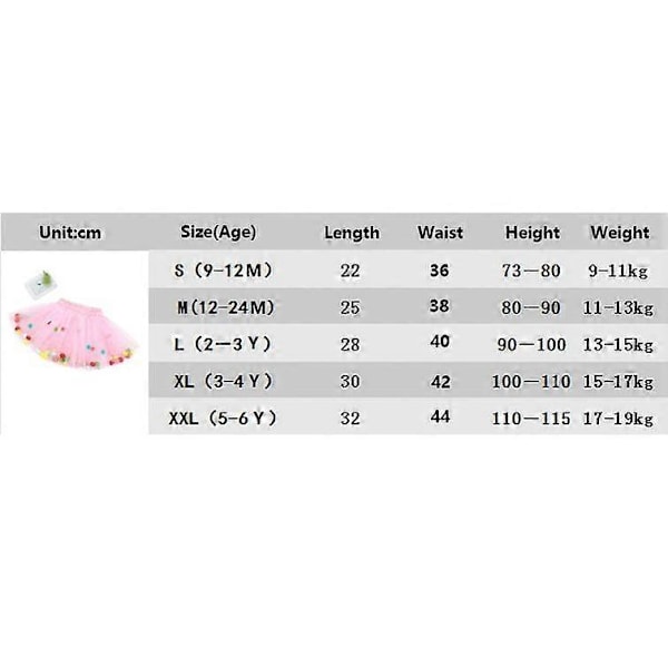 Piges Tutu Skørt med Pomponer - Lagdelt Tulle Prinsesse Skørt Deep Pink 5-6 Y