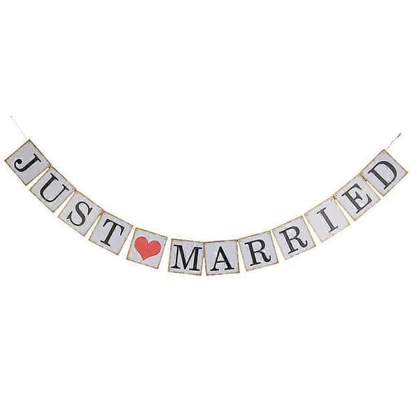 Bryllupsfestbanner \"Just Married\" papirvimpel til dekorasjon