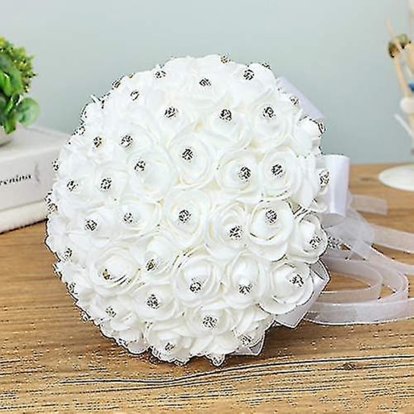 Kunstige Bryllupsbuketter Håndlavede Rose Blomster Rhinestone Brudepige Brude Bryllupsbuket De Mariage Bryllupstilbehør