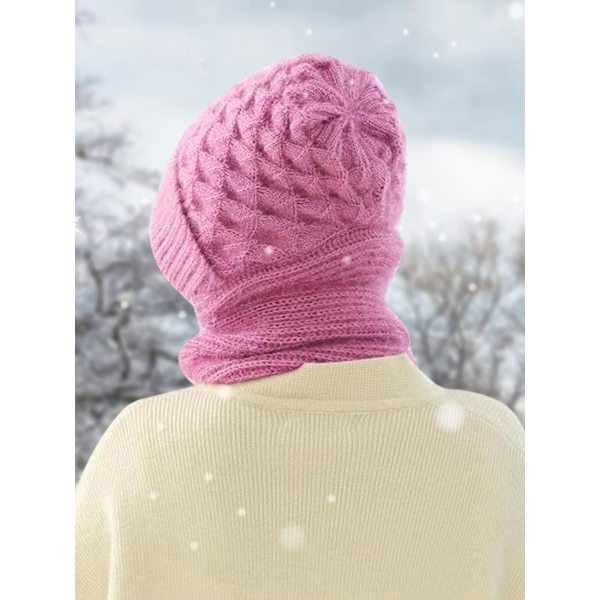 Beaniehatt med Integrerat Öron- och Vindskydd, Elastisk Stickad Tjock Varm Sammansatt Vinter Pink