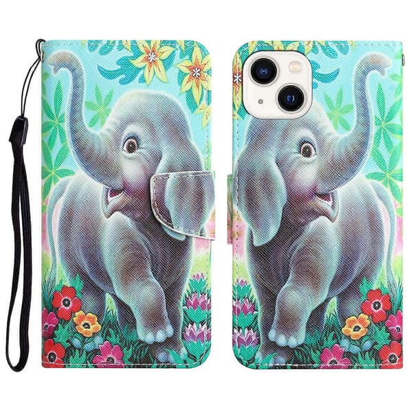 Farget tegning skinndeksel til iPhone 14 Plus Elephant
