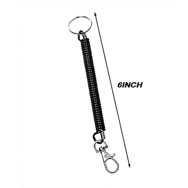 Spiral Spring Keychain with Spring Lock, Anti-theft, Stretchy Lanyard (Black)