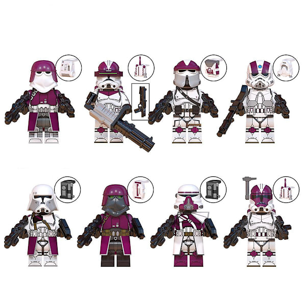 8 stk Star Wars Minifigurer Byggeklodser Legetøj 1,77 tommer Samling Clone Troopers Action Figurer Samlede byggesæt
