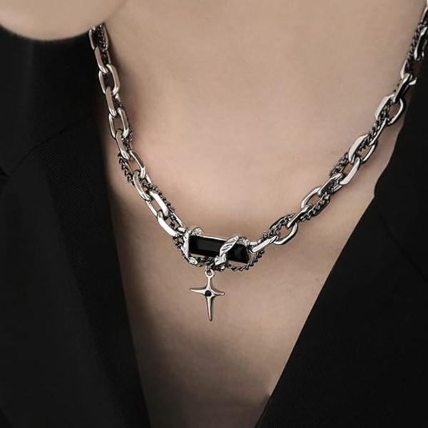 Gotisk kors halskæde til mænd og kvinder kubisk zirkonia lille sød yndig punk cool trendy uregelmæssig faux perle kors halskæde lagdelt papirclips kæde