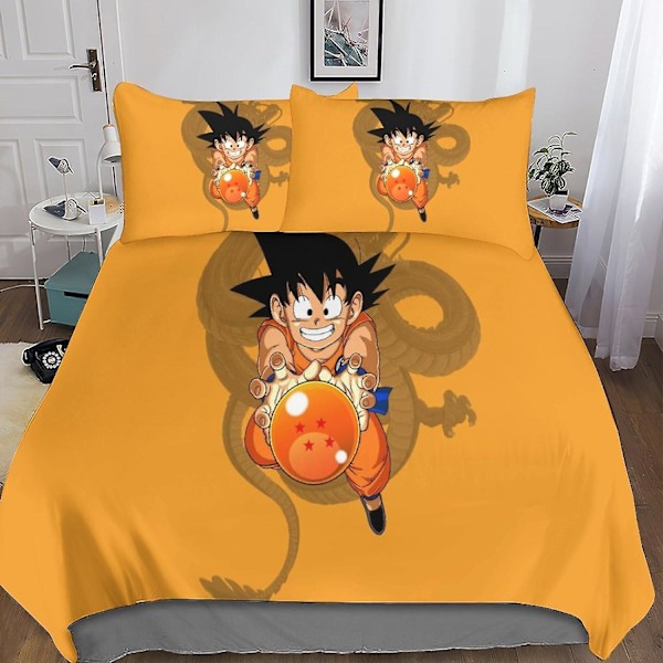 Dragon Ball Goku Trendikäs Peittosetti Piilotetulla Vetoketjulla - Silmiinpistävä 3D-Painettu Mikrokuitu Anime-Vuodevaatteet, 3-Osainen Setti Tyynyliinoilla, Ide Single135x200cm