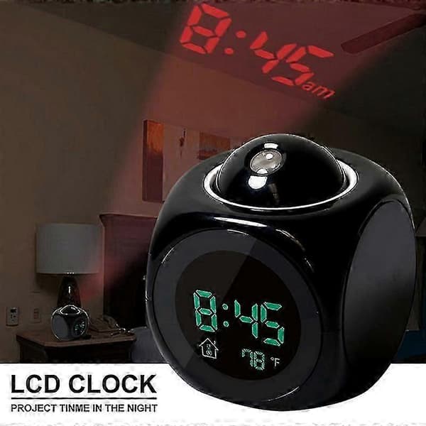LCD-skjerm Projeksjon Laser Vekkerklokke, Digital Stemmerapport Dekor black