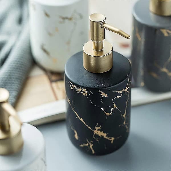 tvåldispenser 300ml marmorerad textur keramisk handtvålpump duschgeldispenser badrum