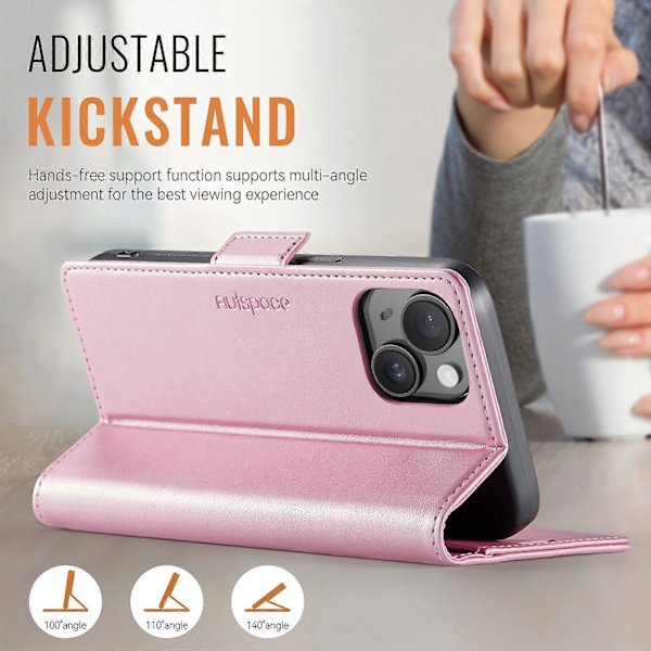 Retro Läder Plånboksfodral för iPhone 15 Plus Pink