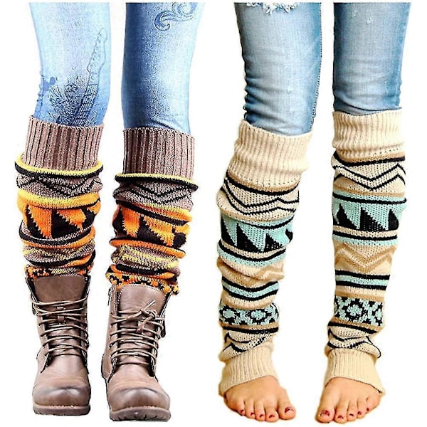 Knitted Long Leg Warmers for Women in Boho Style