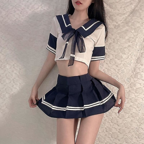 Seksikäs alusvaatteita koulutyttö japanilainen näyttelijä puvut toppi ja minihame naisille Cosplay opiskelija parisängyn univormu M (40-50kg) Blue