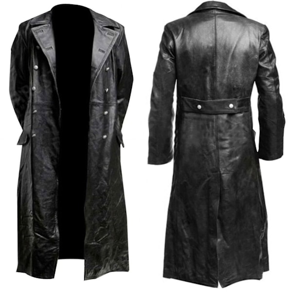 Saksalainen Klassinen Upseeri WW2 Sotilasasu Musta Nahkatakki Black XXL