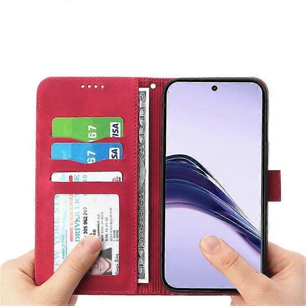För Realme 13+(Plus) 5G Läderfodral Linjer Prägling Plånbok Telefonfodral Red
