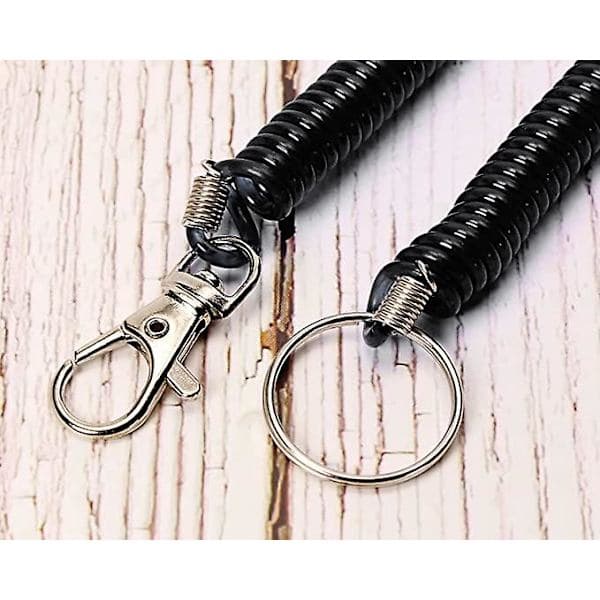 Spiral Coil Keychain with Spring Lock, Anti-theft, Stretchy Lanyard (Black)